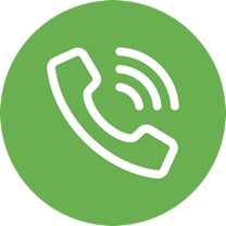 Grünes Symbol mit einem weißen Telefonhörer und drei Wellenlinien.