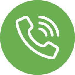 Grünes Symbol mit einem weißen Telefonhörer und drei Wellenlinien.